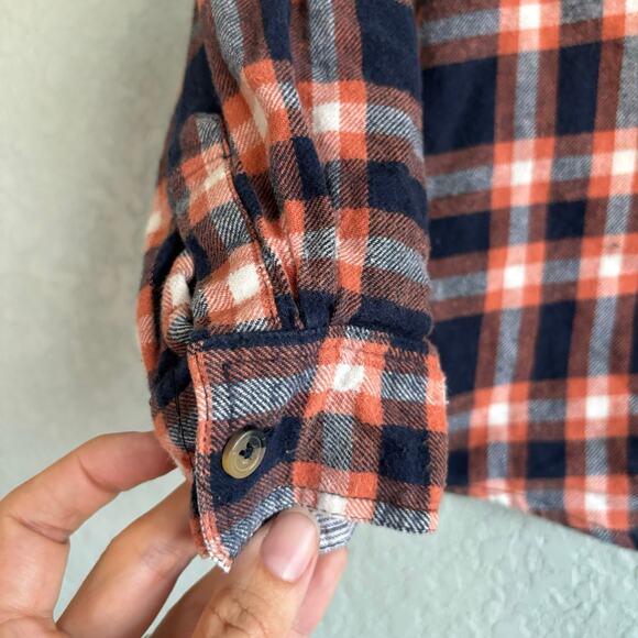 Tommy Bahama Boys 5T Flannel Collared Button Up Shirt Blue Orange Plaid - Picture 3 of 7